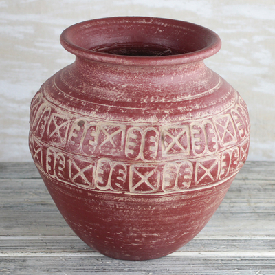 Ceramic vase, 'Adinkra Vessel' (11 inch) - Adinkra Motif Ceramic Vase from Ghana (11 inch)