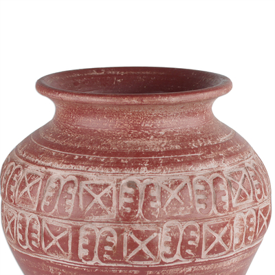 Keramik-Vase, 'Adinkra-Gefäß' - Adinkra-Motiv-Keramik-Vase aus Ghana