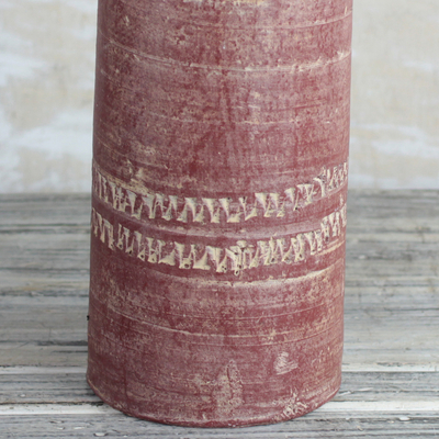 Jarrón de cerámica (13 pulgadas) - Jarrón cilíndrico de cerámica en rojo de Ghana (13 pulgadas)