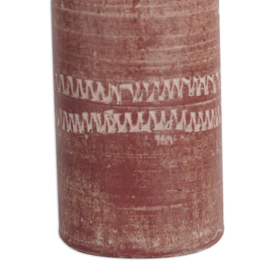 Keramikvase, (13 Zoll) - Zylindrische Keramikvase in Rot aus Ghana (13 Zoll)