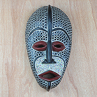 African wood mask, 'Spotted Beauty' - Recycled Glass Beaded African Wood Mask from Ghana