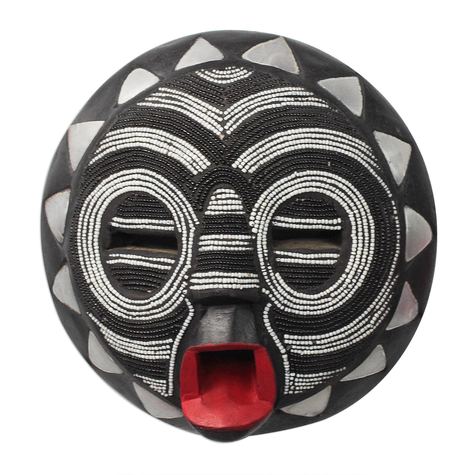 UNICEF Market Black and White Glass Beaded African Wood Mask from