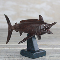Ebony wood sculpture, 'Swordfish' - Ebony Wood Swordfish Sculpture from Ghana