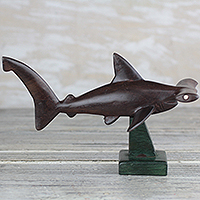 Ebony wood sculpture, 'Hammerhead Shark' - Ebony Wood Hammerhead Shark Sculpture from Ghana