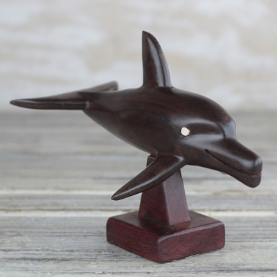 Ebony wood sculpture, 'Bottlenose Dolphin' - Ebony Wood Bottlenose Dolphin Sculpture from Ghana