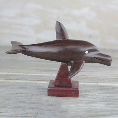 Ebony wood sculpture, 'Bottlenose Dolphin' - Ebony Wood Bottlenose Dolphin Sculpture from Ghana
