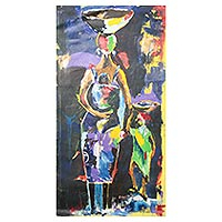 'Joy' - Signed Impressionist Mother and Child Painting from Ghana