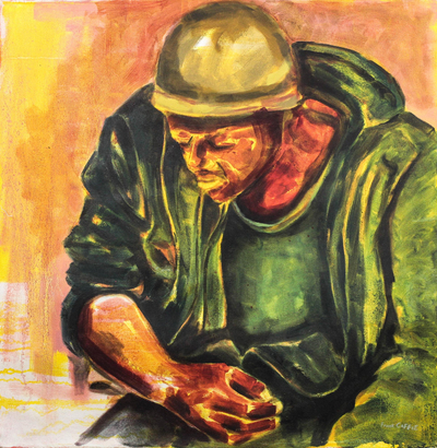 'Gaze to the South' - Signed Expressionist Painting of a Somber Man from Ghana