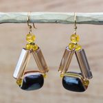 Recycled plastic dangle earrings, 'Eco Triangles' - Triangular Recycled Plastic Dangle Earrings from Ghana