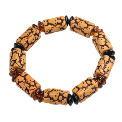 Brown Recycled Plastic Beaded Stretch Bracelet from Ghana