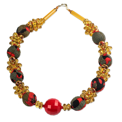Recycled Plastic and Cotton Beaded Necklace in Red