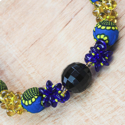 Recycled plastic beaded necklace, 'African Glory' - Recycled Plastic and Cotton Beaded Necklace from Ghana