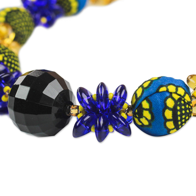 Recycled plastic beaded necklace, 'African Glory' - Recycled Plastic and Cotton Beaded Necklace from Ghana