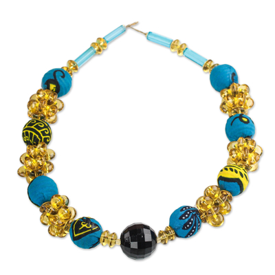 Recycled Plastic and Cotton Beaded Necklace in Blue