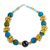 Recycled plastic beaded necklace, 'Eco Ahoufe' - Recycled Plastic and Cotton Beaded Necklace in Blue