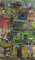 Tagesanbruch – Signierte impressionistische Dorfmalerei aus Ghana