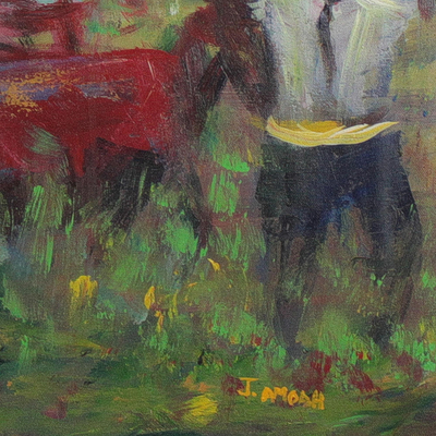 'Ogbojo Herdsmen' - Signed Impressionist Painting of Herdsmen from Ghana