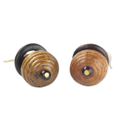 Ohrhänger aus Holz und recyceltem Kunststoff - Ohrhänger aus Sese-Holz und recyceltem Kunststoff mit Perlen