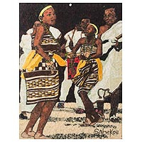 Cotton wall art, 'Rhythm of Africa' - Dance-Themed Cotton Wall Art from Ghana