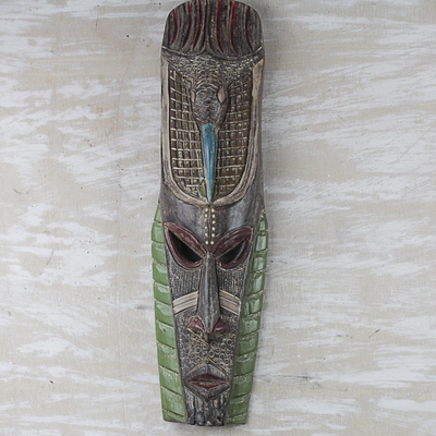 Afrikanische Holzmaske, 'Vogelfreund'. - Handgefertigte Wandmaske aus Sese Holz aus Ghana