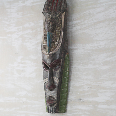 Máscara de madera africana - Máscara de pared de madera Sese hecha a mano de Ghana