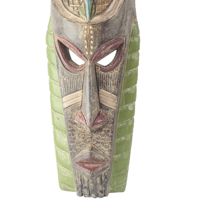 African wood mask, 'Bird Friend' - Handmade Sese Wood Wall Mask from Ghana
