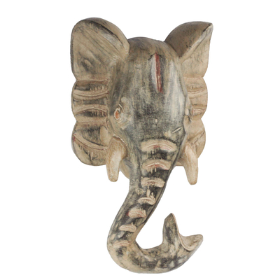 African wood mask, 'Rustic Elephant' - Rustic African Sese Wood Elephant Mask from Ghana