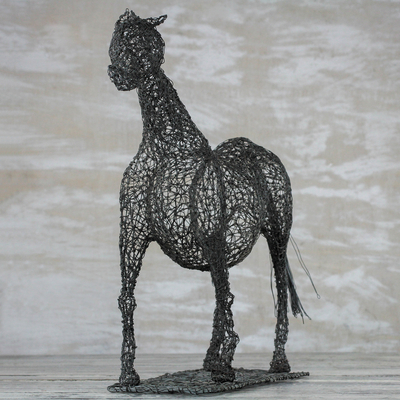 Steel sculpture, 'Modern Horse' - Steel Wire Sculpture of a Horse Crafted in Ghana