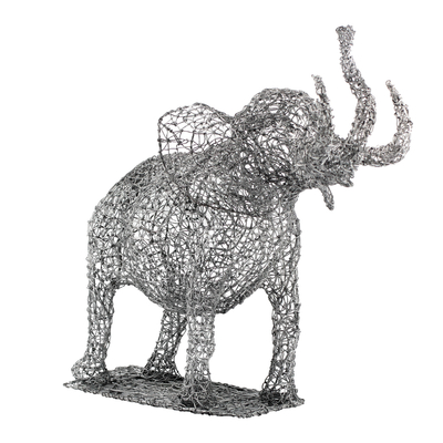 Steel sculpture, 'Curious Elephant' - Steel Wire Elephant Sculpture Crafted in Ghana