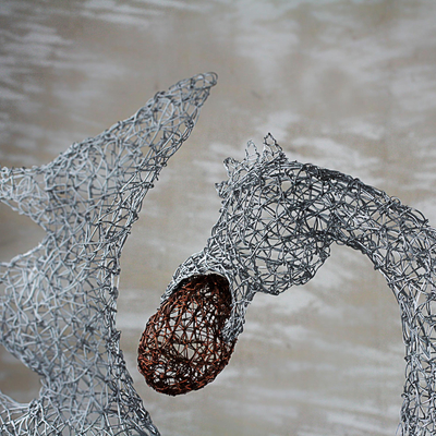 Escultura de acero y cobre. - Escultura Adinkra Sankofa de acero y cobre de Ghana