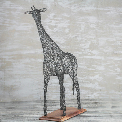 Steel Wire Giraffe Sculpture Crafted In Ghana Watchful Giraffe