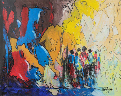 'The Last Trip' - Signed Colorful Abstract Painting from Ghana