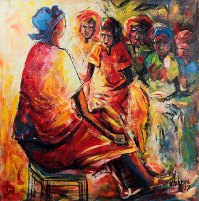 'Women Forum' - Signed Impressionist Painting of Ghanaian Women