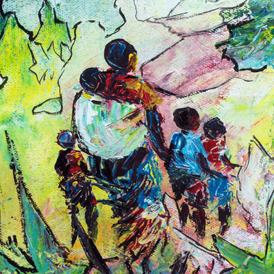 'Homeward Journey' - Signed Expressionist Painting of People in the Woods