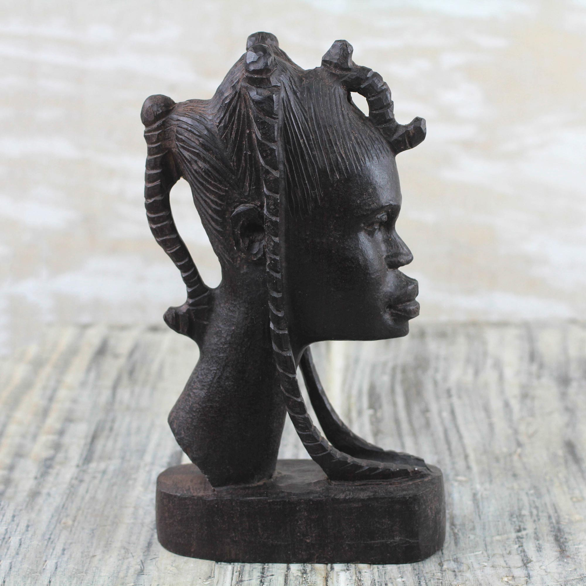 Head of A Girl' NOVICA Brown Human Figure Ebony Wood Sculpture 