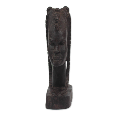 Skulptur aus Ebenholz, „Kopf eines Mädchens“. - Signierte Ebenholz-Skulptur eines Mädchens aus Ghana