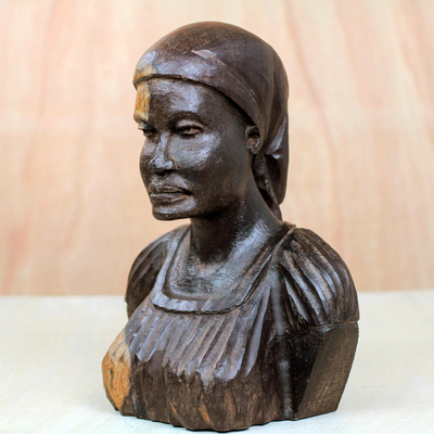 Escultura en madera de ébano - Escultura de madera de ébano firmada por una mujer nativa de Ghana