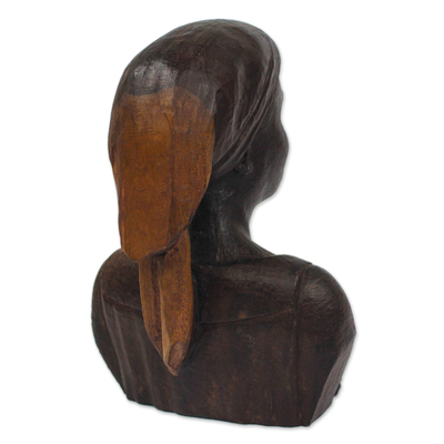 Ebony wood sculpture, 'Bust of a Native Woman II' - Signed Ebony Wood Sculpture of a Woman from Ghana