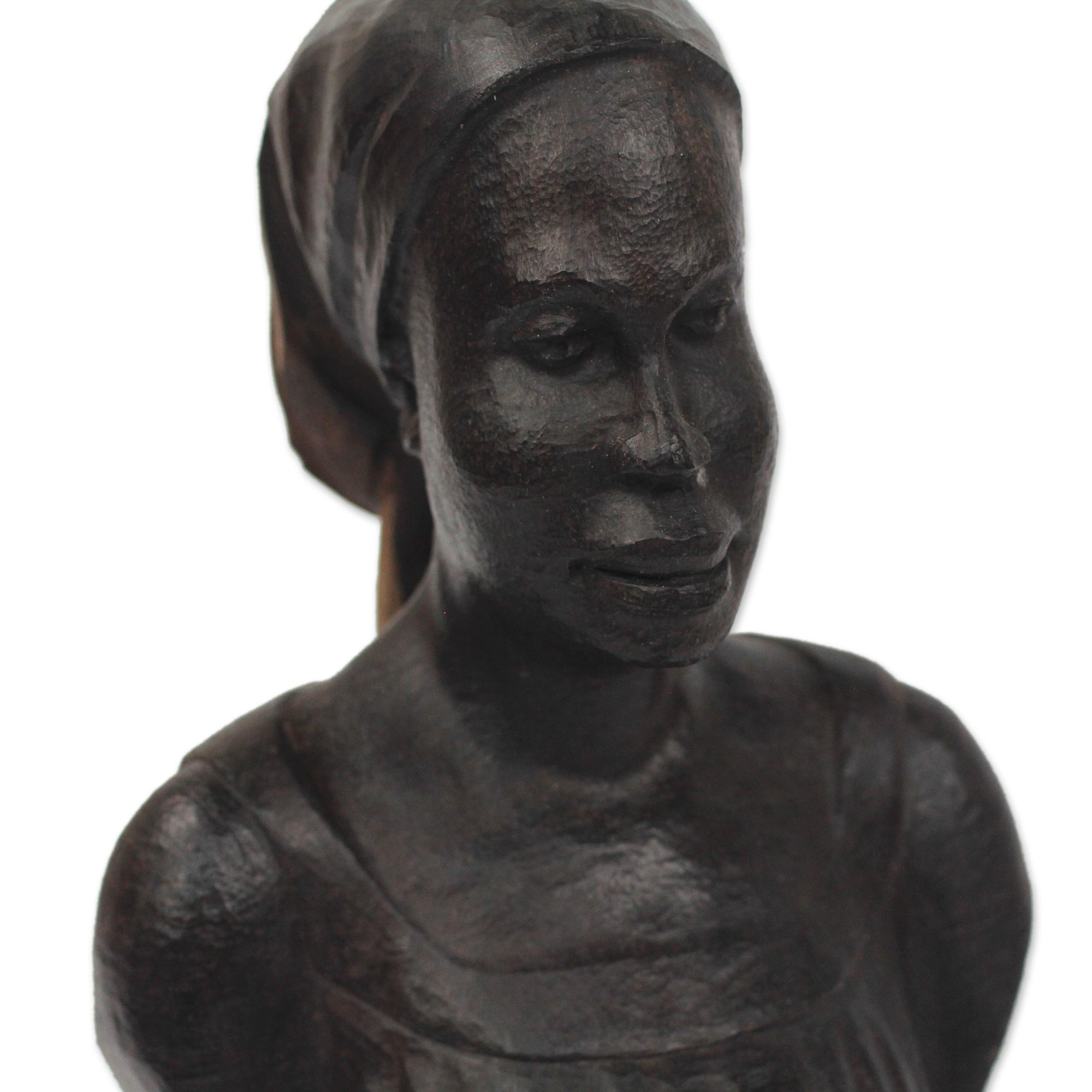 Signed Ebony Wood Sculpture of a Woman from Ghana - Bust of a Native ...