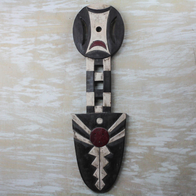 African wood mask, 'Dynamic Power' - Brown and Off-White African Wood Decorative Wall Mask