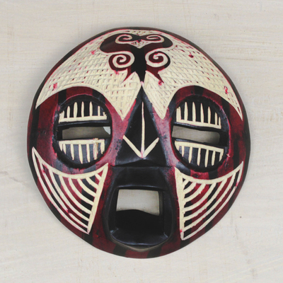 African wood mask, 'Sankofa Face' - Adinkra Sankofa African Wood Mask from Ghana