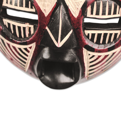 African wood mask, 'Sankofa Face' - Adinkra Sankofa African Wood Mask from Ghana