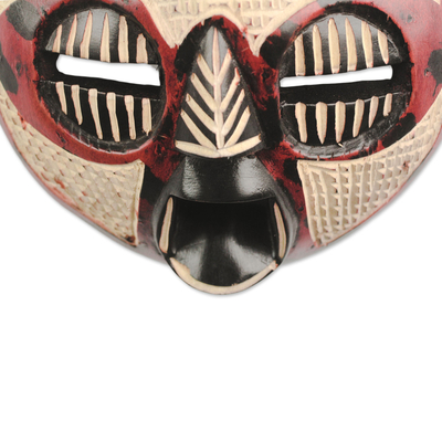 Máscara de madera africana - Máscara de madera africana con temática de Adinkra en rojo de Ghana