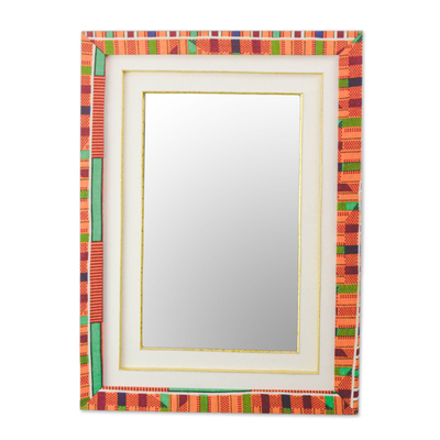 Espejo de pared de algodón y madera - Espejo de pared de algodón con motivo Kente de Ghana