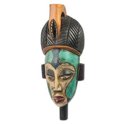 Afrikanische Holzmaske - Handgefertigte afrikanische Holzmaske in Blau aus Ghana