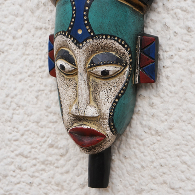 Máscara de madera africana - Máscara de madera africana hecha a mano en azul de Ghana