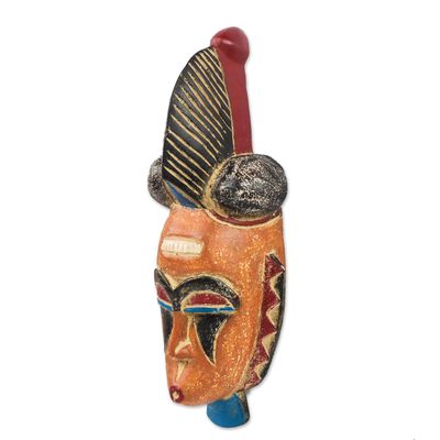 African wood mask, 'Orange Dimna' - Orange Sese Wood African Mask from Ghana