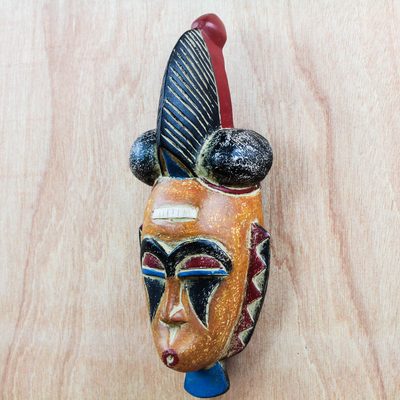 Máscara de madera africana - Máscara africana de madera de sésé naranja de Ghana