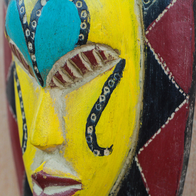 African wood mask, 'Loving Thandi' - Colorful Sese Wood African Mask from Ghana