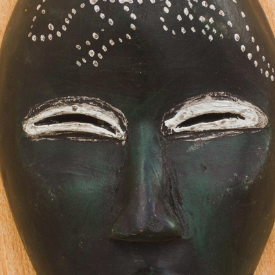 African wood mask, 'Green Nomsa' - Dark Green Sese Wood African Mask from Ghana